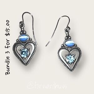 Bundle 3 for $15 Dangle Silver Tone and Heart Earrings with Blue Accent